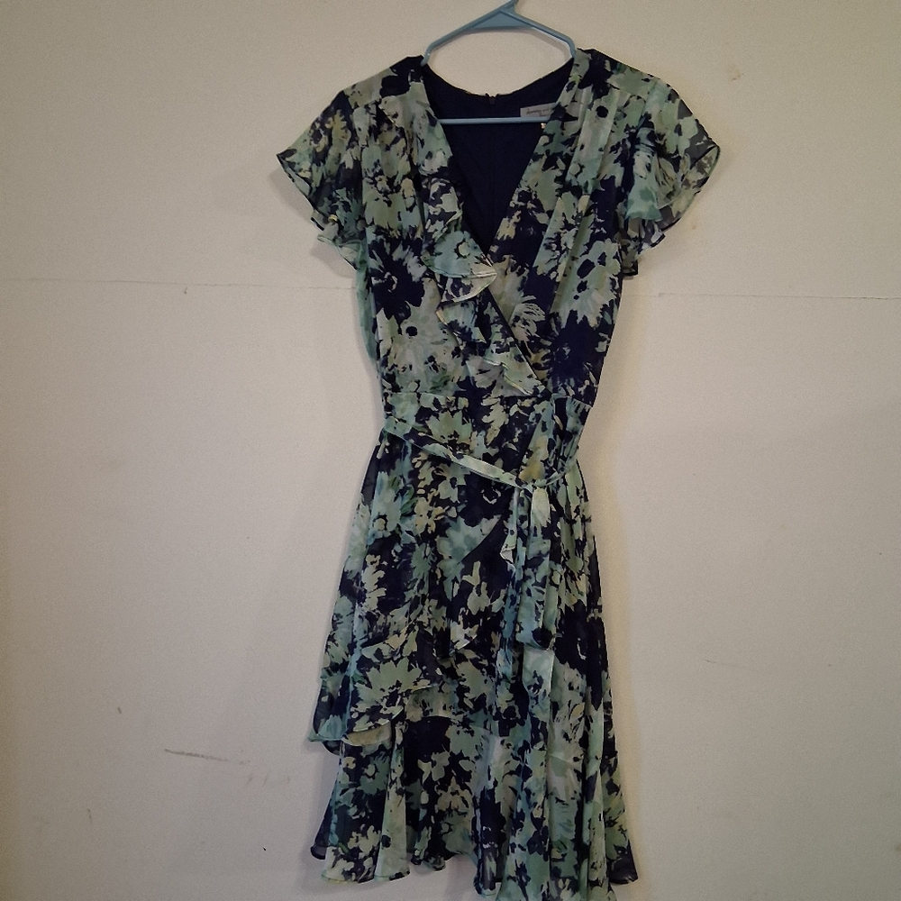 Danny & Nicole Floral Wrap Dress - Green and Black